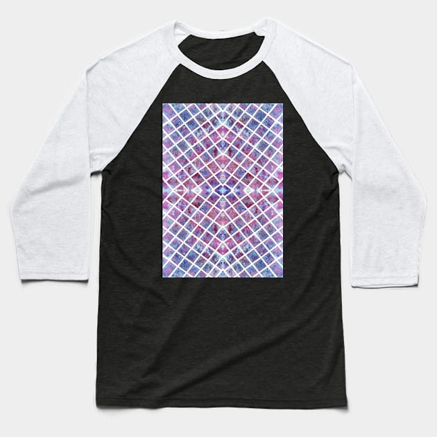 Abstract Blue and Purple Grid Pattern Baseball T-Shirt by ZeichenbloQ